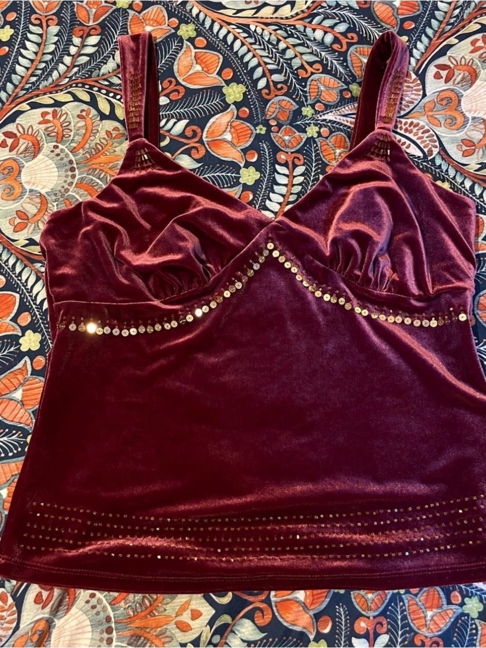 Thalia Sodi Burgundy Velvet Sequin Cami